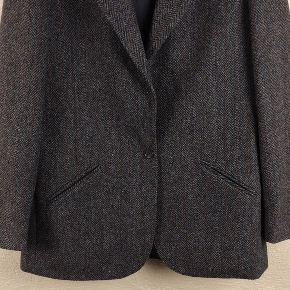 Peabody House International Blue Herringbone Wool Single Breasted Blazer Jacket - Picture 3 of 13